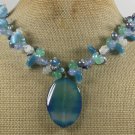 BLUE AGATE & WHITE GREEN JADE & CAT EYE PEARLS NECKLACE