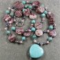 LONG! 40 TURQUOISE MUGER JASPER PEARLS NECKLACE