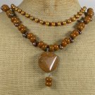 BROWN AGATE & JASPER & FW PEARL 2ROW NECKLACE