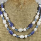 WHITE BLUE JADE AGATE PEARLS 2ROW NECKLACE