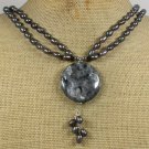 BLACK LABORADITE & FRESH WATER PEARLS 2ROW NECKLACE