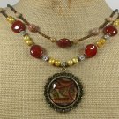 FLOWER PATTERN PENDANT CARNELIAN PEARL 2ROW NECKLACE