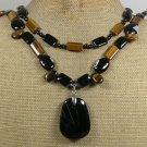 BLACK AGATE & TIGER EYE 2ROW NECKLACE