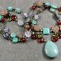 TURQUOISE AUTUMN JASPER CRYSTAL PEARLS 2ROW NECKLACE