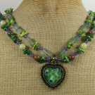 COPPER PEACOCK FEATHER AGATE CORAL JASPER 2ROW NECKLACE
