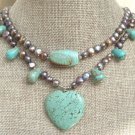 TURQUOISE & FRESH WATER PEARLS 2ROW NECKLACE