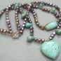 TURQUOISE & FRESH WATER PEARLS 2ROW NECKLACE