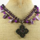 COPPER CRYSTAL PENDANT & AMETHYST & JADE 2ROW NECKLACE