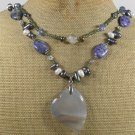 AGATE SODALITE FRESH WATER PEARLS 2ROW NECKLACE