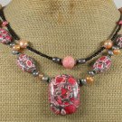 RED TURQUOISE & FRESH WATER PEARLS 2ROW NECKLACE