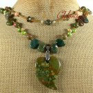 RHYOLITE UNAKITE FANCY JASPER PEARLS 2ROW NECKLACE