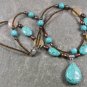 TURQUOISE YELLOW JADE FRESH WATER PEARLS 2ROW NECKLACE