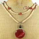 RED JASPER & FRESH WATER PEARLS 2ROW NECKLACE