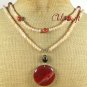 RED JASPER & FRESH WATER PEARLS 2ROW NECKLACE