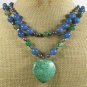 TURQUOISE BLUE GREEN AGATE FW PEARLS 2ROW NECKLACE
