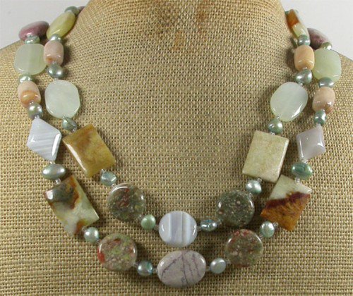 AUTUMN JASPER AGATE AUTUMN JASPER PEARLS 2ROW NECKLACE