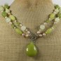 OLIVE JADE SERPENTINE JADE PERIDOT PEARLS 2ROW NECKLACE