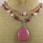 RHODONITE PINK JADE CRYSTAL PEARLS 2ROW NECKLACE