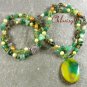 YELLOW GREEN AGATE JADE CRYSTAL 2ROW NECKLACE