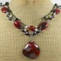 RED AGATE & GARNET & CRYSTAL & PEARLS 2ROW NECKLACE