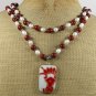 POTTERY SHARD & RED JASPER & FW PEARLS 2ROW NECKLACE