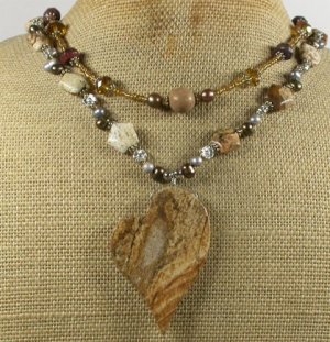 PICTURE JASPER RED TIGER EYE CRYSTAL 2ROW NECKLACE