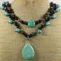 TURQUOISE & BLACK AGATE & PEARLS 2ROW NECKLACE