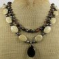 WHITE TURQUOISE BLACK AGATE PEARLS 2ROW NECKLACE