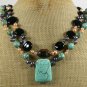 TURQUOISE BLACK AGATE FRESH WATER PEARLS 2ROW NECKLACE