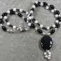 BLACK AGATE WHITE JADE FW PEARLS 2ROW NECKLACE