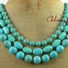 BLUE TURQUOISE 3ROW NECKLACE