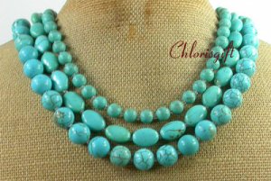 BLUE TURQUOISE 3ROW NECKLACE