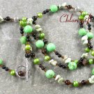 GREEN TURQUOISE & BLACK AGATE PEARLS NECKLACE