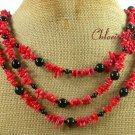 BLACK AGATE & RED CORAL NECKLACE