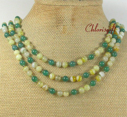 NATURAL YELLOW GREEN AGATE 3ROW NECKLACE