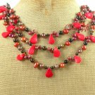 RED CORAL BLACK AGATE FRESH WATER PEARLS NECKLACE