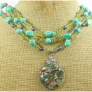 PAUA ABALONE & TURQUOISE & CRYSTAL 3ROW NECKLACE