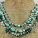 TURQUOISE BLUE CRYSTAL FW PEARLS 3ROW NECKLACE