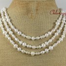 NATURAL FRESH WATER WHITE PEARLS 3ROW NECKLACE