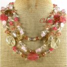 TIGER QUARTZ CRYSTAL FW PEARL 3ROW NECKLACE