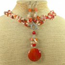 RED AGATE & FRESH WATER PEARLS NECKLACE/EARRINGS SET