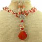 RED AGATE & FRESH WATER PEARLS NECKLACE/EARRINGS SET