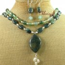 KAMBABA JASPER GREEN AGATE PEARL NECKLACE/EARRINGS SET