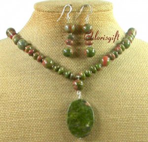 NATURAL UNAKITE NECKLACE/EARRINGS SET
