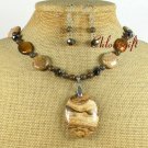PICTURE JASPER BROWN JASPER NECKLACE/EARRINGS SET