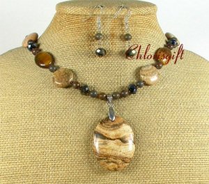 PICTURE JASPER BROWN JASPER NECKLACE/EARRINGS SET