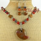 ROWN RED AGATE CAT EYE NECKLACE/EARRINGS SET