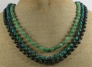 AFRICAN TURQUOISE GREEN JADE LABORADITE 3ROW NECKLACE