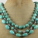 TURQUOISE & FRESH WATER PEARLS 3ROW NECKLACE