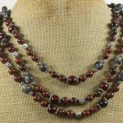 MAHOGANY OBSIDIAN & BLACK LABORADITE 3ROW NECKLACE
